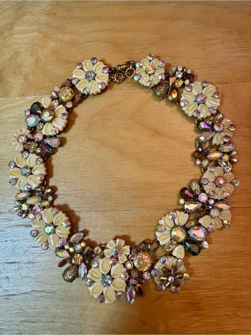 RARE J. Crew Iridescent Crystal Floral Statement Bib Necklace Box & Bag NWOT